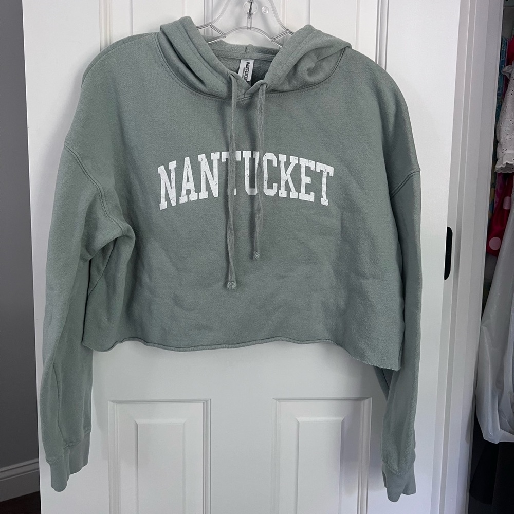 Nantucket Light Sage Green Cropped Hoodie Sweatshirt Size S